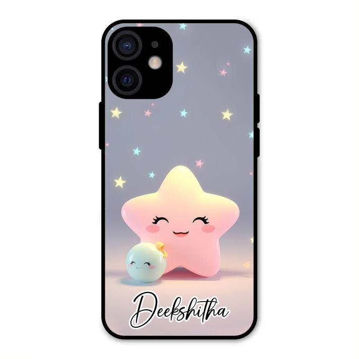 Pink Star Glossy Metal Case Cover For iPhone 12 mini