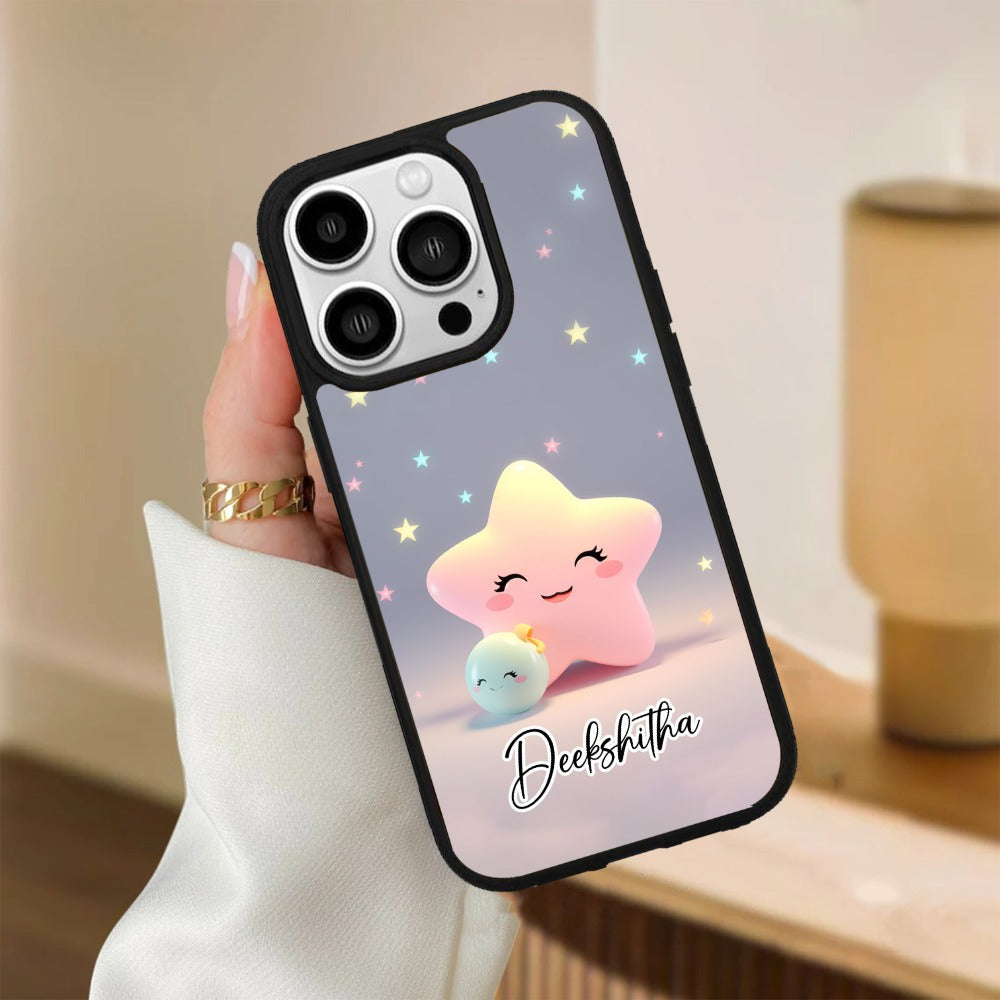 Pink Star Glossy Metal Case Cover For iPhone