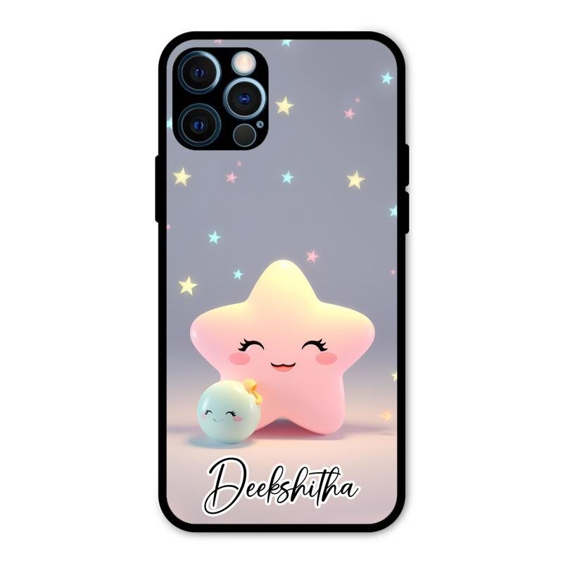 Pink Star Glossy Metal Case Cover For iPhone 12 Pro