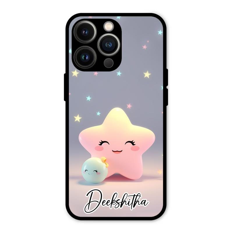 Pink Star Glossy Metal Case Cover For iPhone 13 Pro