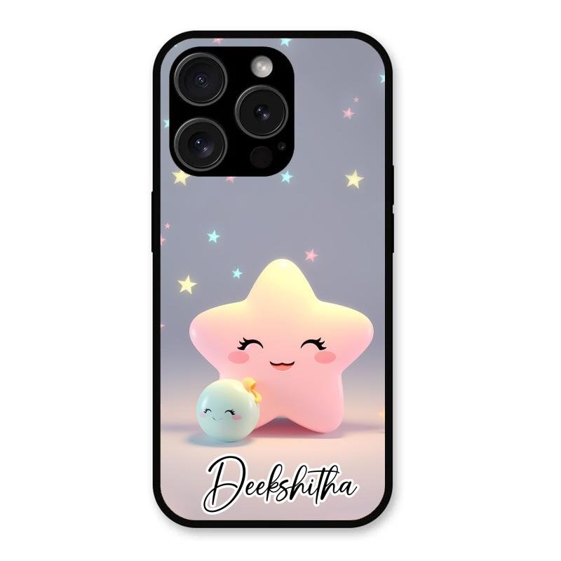 Pink Star Glossy Metal Case Cover For iPhone 15 Pro
