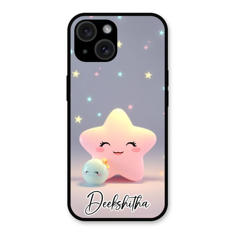 Pink Star Glossy Metal Case Cover For iPhone 15