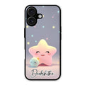 Pink Star Glossy Metal Case Cover For iPhone 16