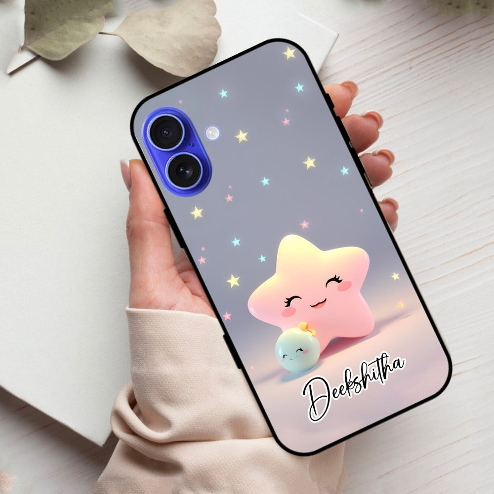 Pink Star Glossy Metal Case Cover For iPhone