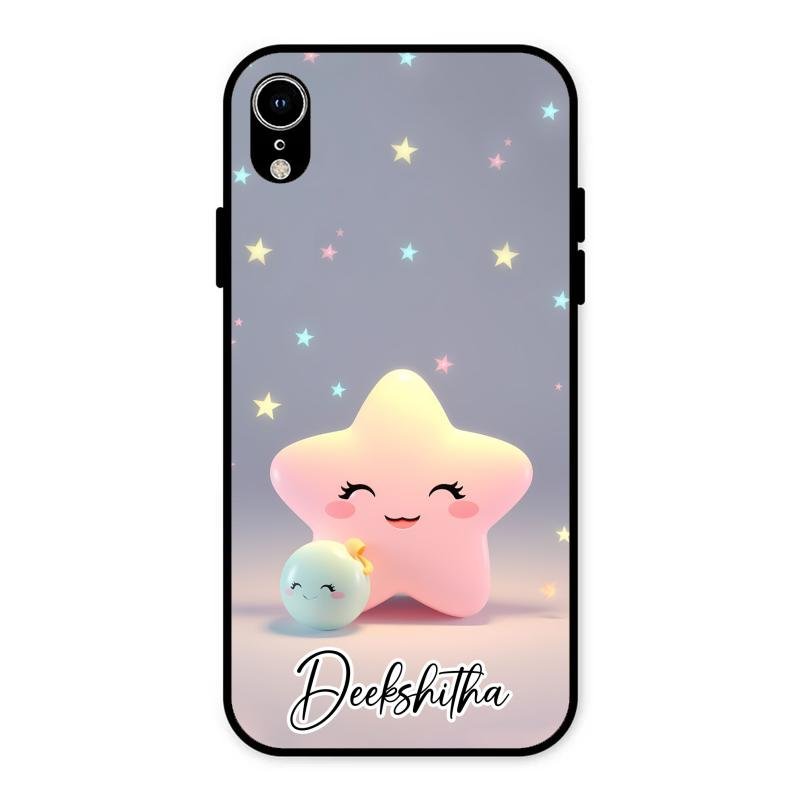 Pink Star Glossy Metal Case Cover For iPhone XR