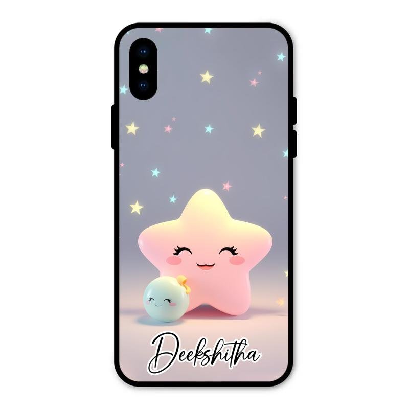 Pink Star Glossy Metal Case Cover For iPhone XS