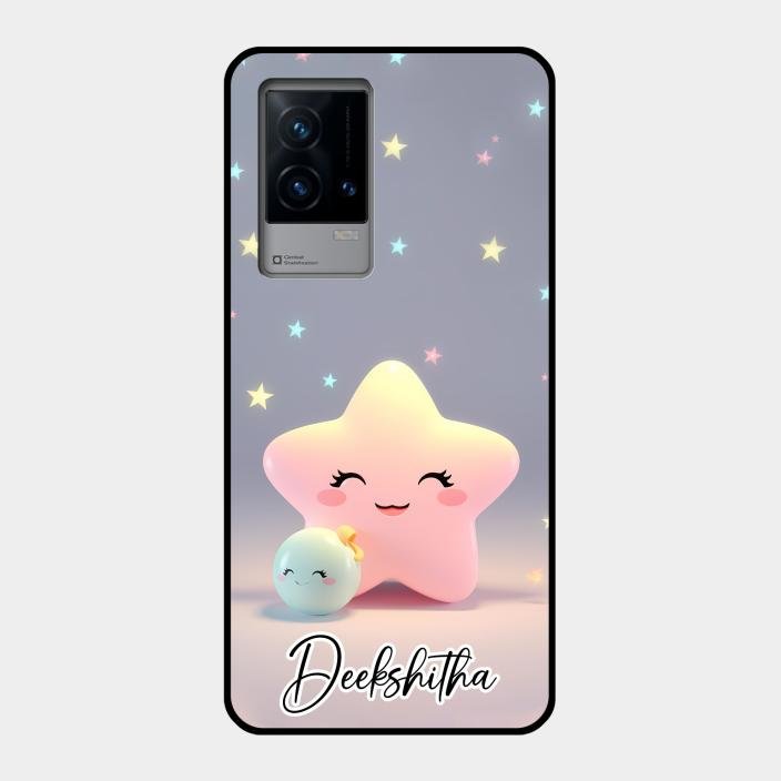Pink Star Glossy Metal Case Cover For Iqoo 9 5G