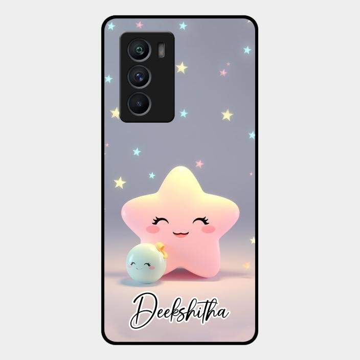 Pink Star Glossy Metal Case Cover For Iqoo 9 Se 5G