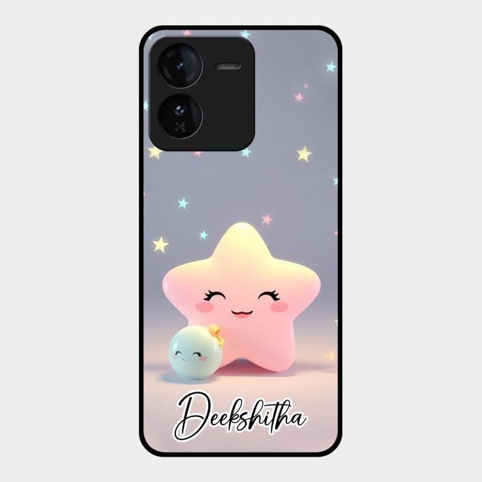 Pink Star Glossy Metal Case Cover For Iqoo Z9 5G