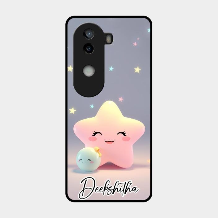 Pink Star Glossy Metal Case Cover For Iqoo Z9S 5G