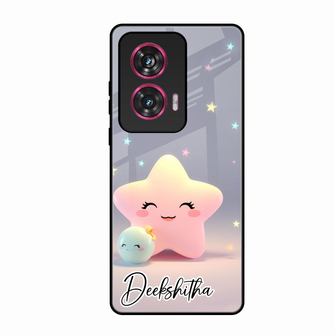 Pink Star Glossy Metal Case Cover For Motorola Edge 50 Fusion 5G