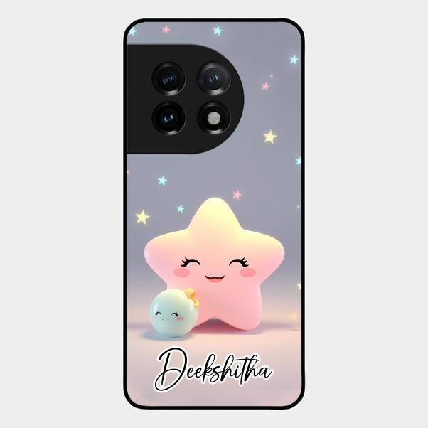 Pink Star Glossy Metal Case Cover For Oneplus 11 5G