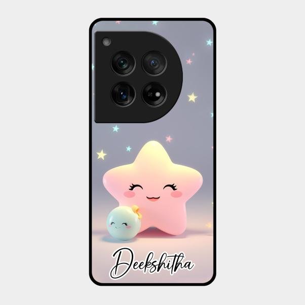 Pink Star Glossy Metal Case Cover For Oneplus 12 5G