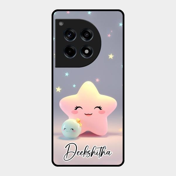 Pink Star Glossy Metal Case Cover For Oneplus 12R 5G