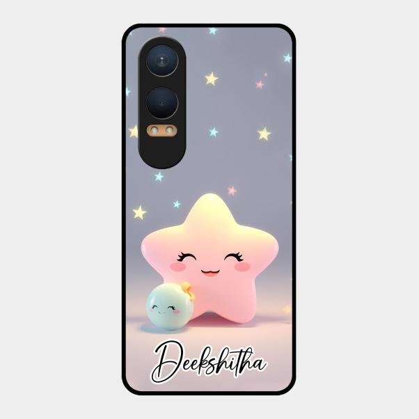 Pink Star Glossy Metal Case Cover For Oneplus Nord Ce 4 Lite 5G