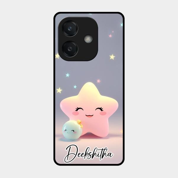 Pink Star Glossy Metal Case Cover For Oppo A3X 5G