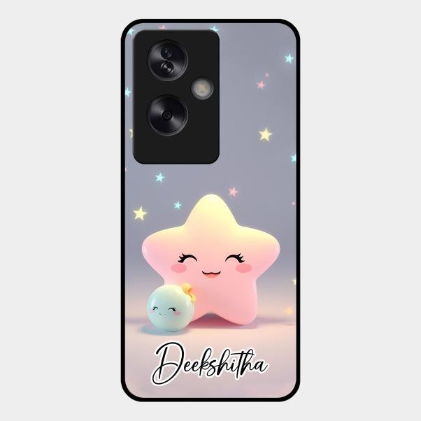 Pink Star Glossy Metal Case Cover For Oppo A79 5G