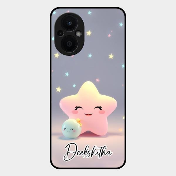 Pink Star Glossy Metal Case Cover For Oppo F21S Pro 5G