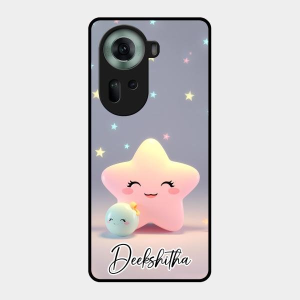 Pink Star Glossy Metal Case Cover For Oppo Reno 11 5G