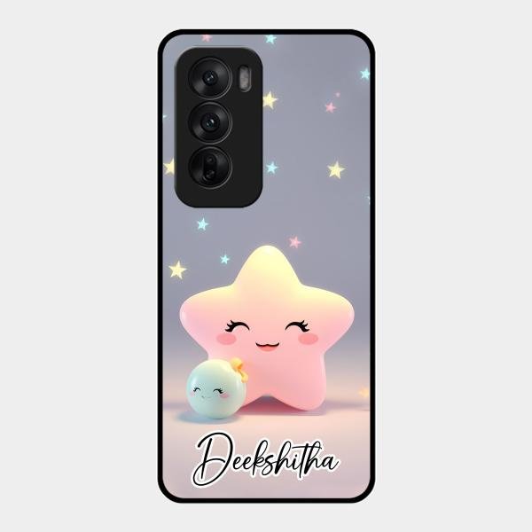 Pink Star Glossy Metal Case Cover For Oppo Reno 12 5G
