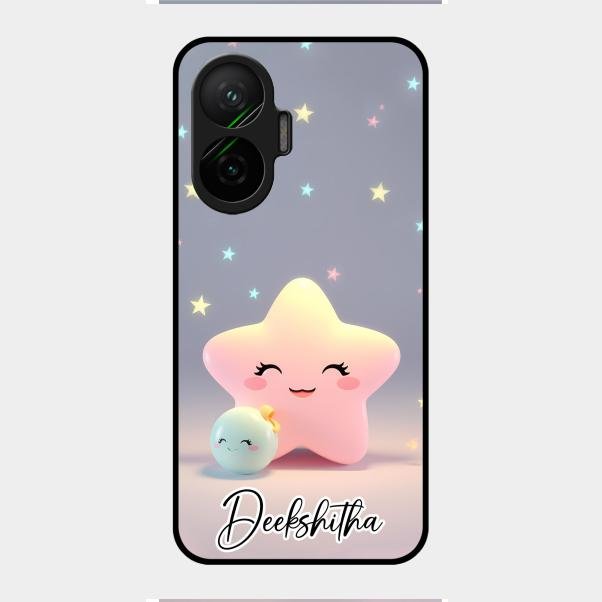 Pink Star Glossy Metal Case Cover For Poco F7 5G