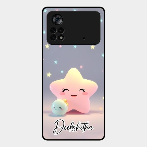 Pink Star Glossy Metal Case Cover For Poco X4 Pro 5G