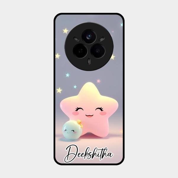 Pink Star Glossy Metal Case Cover For Realme 14 Pro Plus 5G