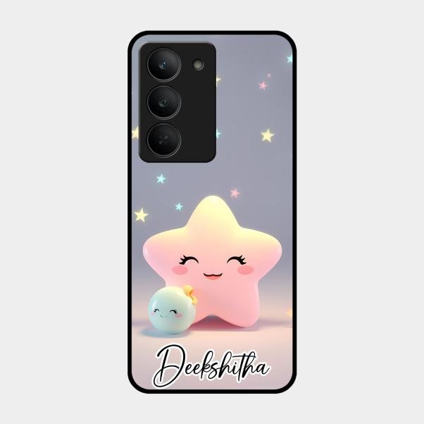 Pink Star Glossy Metal Case Cover For Realme 14X 5G