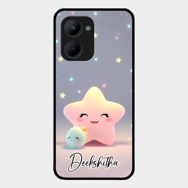 Pink Star Glossy Metal Case Cover For Realme C33 2023