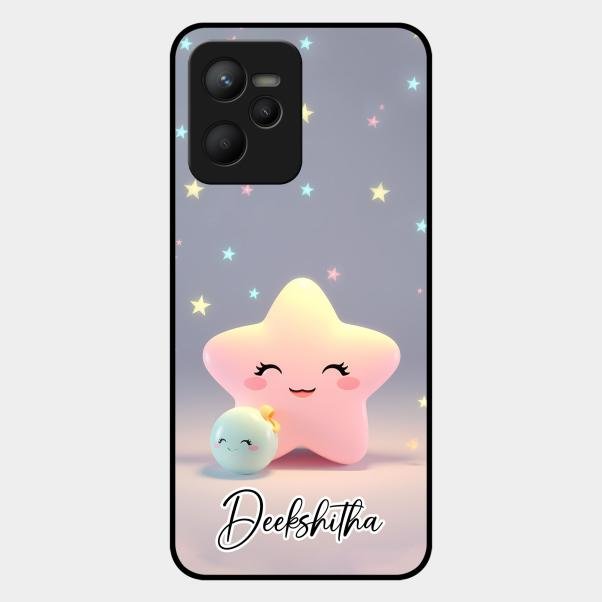 Pink Star Glossy Metal Case Cover For Realme C35