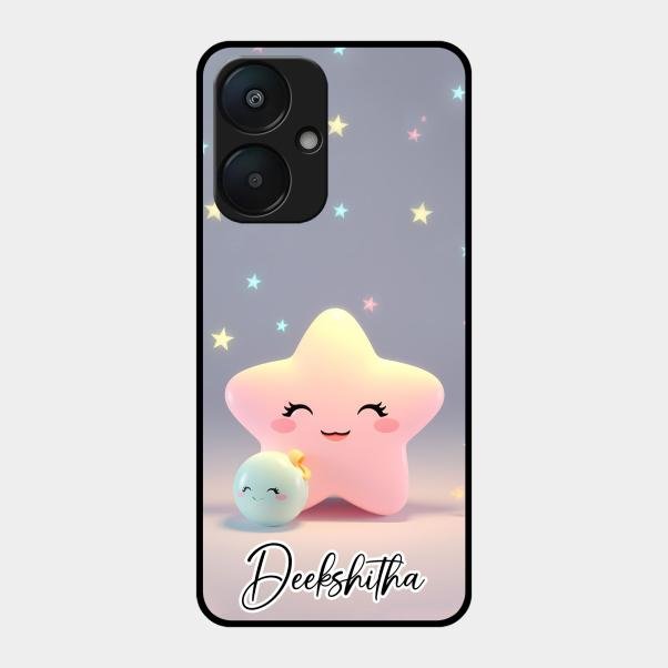 Pink Star Glossy Metal Case Cover For Redmi 13C 5G