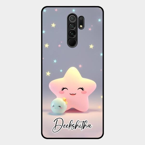 Pink Star Glossy Metal Case Cover For Redmi 9 Prime