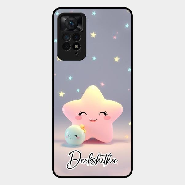 Pink Star Glossy Metal Case Cover For Redmi Note 11 Pro Plus 5G