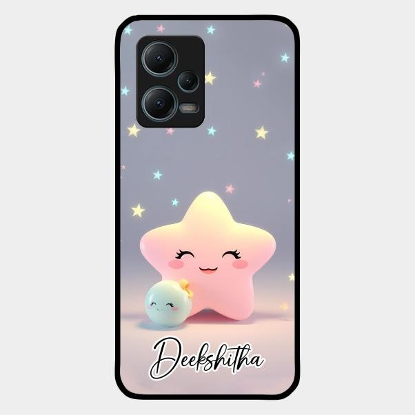 Pink Star Glossy Metal Case Cover For Redmi Note 12 5G