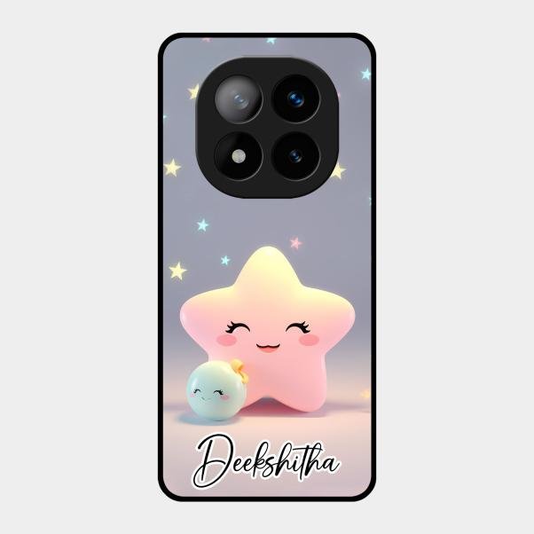 Pink Star Glossy Metal Case Cover For Redmi Note 14 Pro Plus 5G