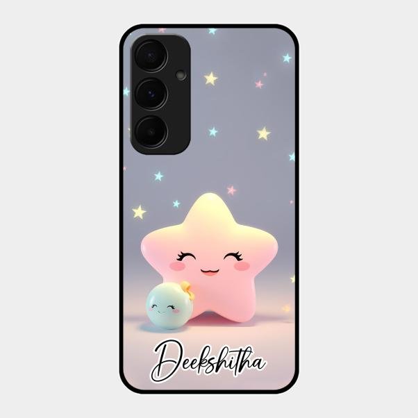 Pink Star Glossy Metal Case Cover For Samsung Galaxy A35 5G