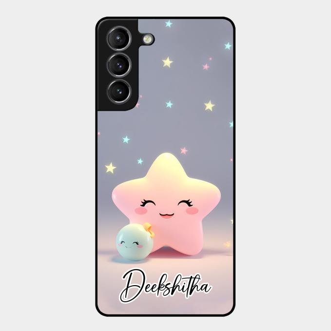 Pink Star Glossy Metal Case Cover For Samsung Galaxy S21 Plus