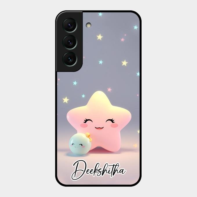Pink Star Glossy Metal Case Cover For Samsung Galaxy S22 5G