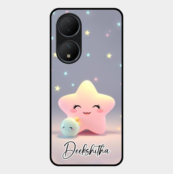 Pink Star Glossy Metal Case Cover For Vivo T2 5G