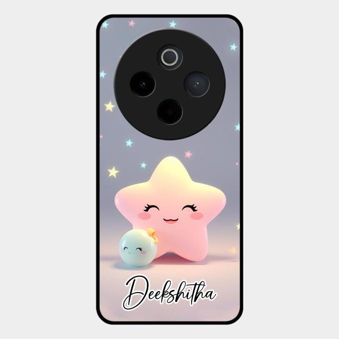 Pink Star Glossy Metal Case Cover For Vivo T4 5G