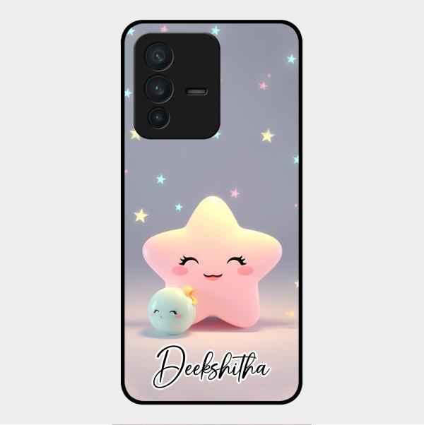 Pink Star Glossy Metal Case Cover For Vivo V23 5G