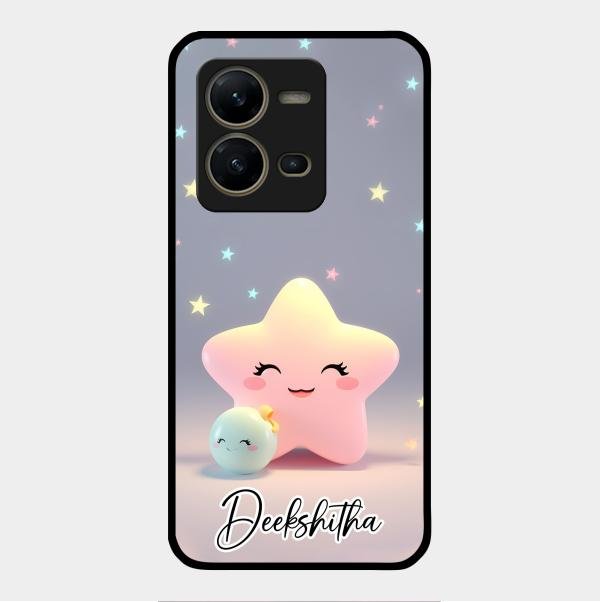 Pink Star Glossy Metal Case Cover For Vivo V25 5G