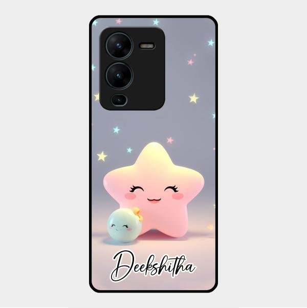 Pink Star Glossy Metal Case Cover For Vivo V25 Pro 5G