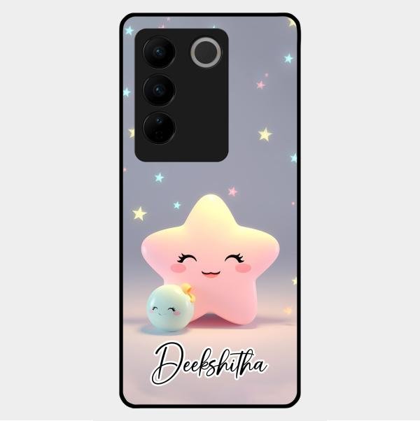 Pink Star Glossy Metal Case Cover For Vivo V27 5G