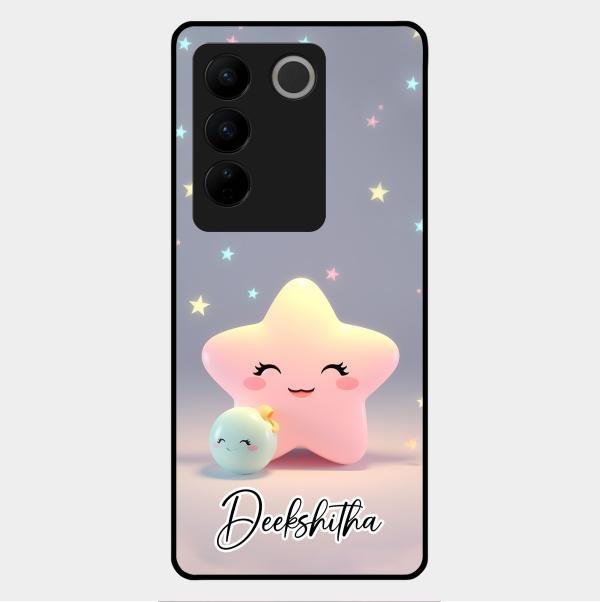 Pink Star Glossy Metal Case Cover For Vivo V27 Pro 5G