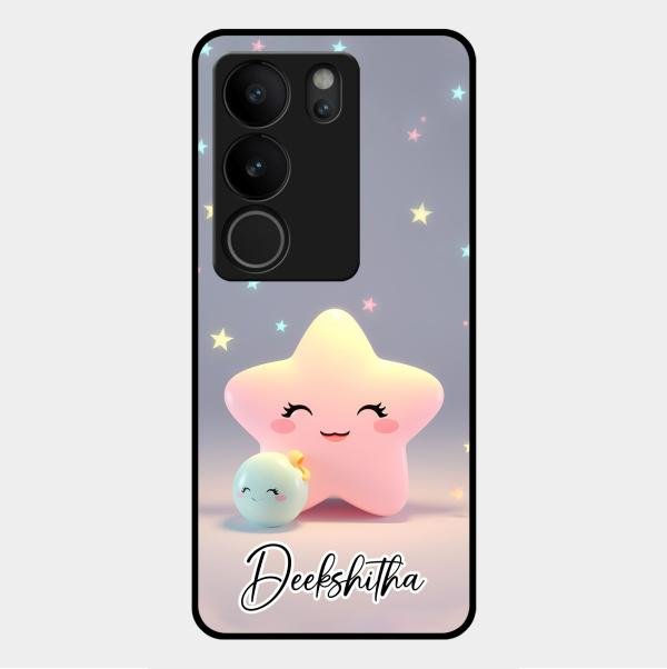 Pink Star Glossy Metal Case Cover For Vivo V29 5G