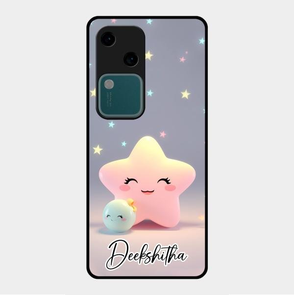 Pink Star Glossy Metal Case Cover For Vivo V30 5G