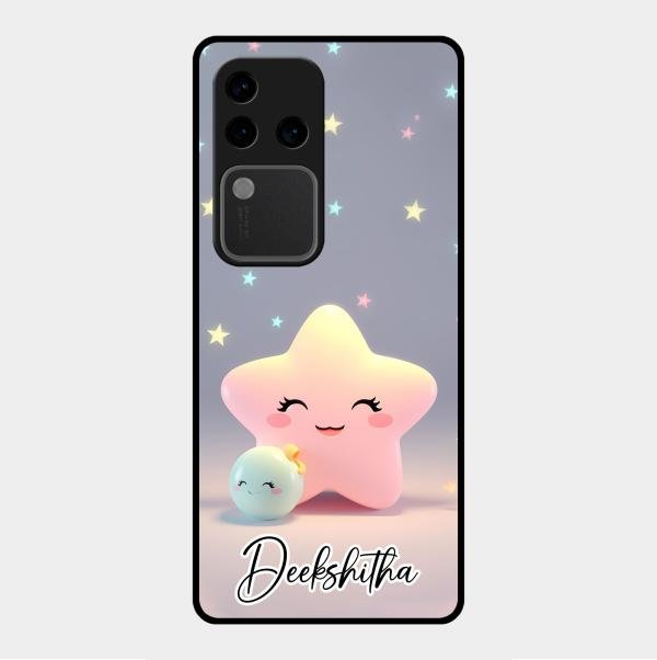 Pink Star Glossy Metal Case Cover For Vivo V30 Pro 5G