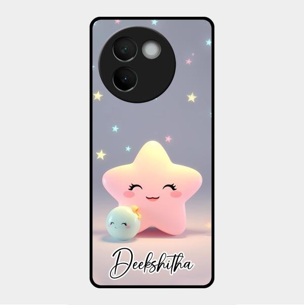 Pink Star Glossy Metal Case Cover For Vivo V30E 5G