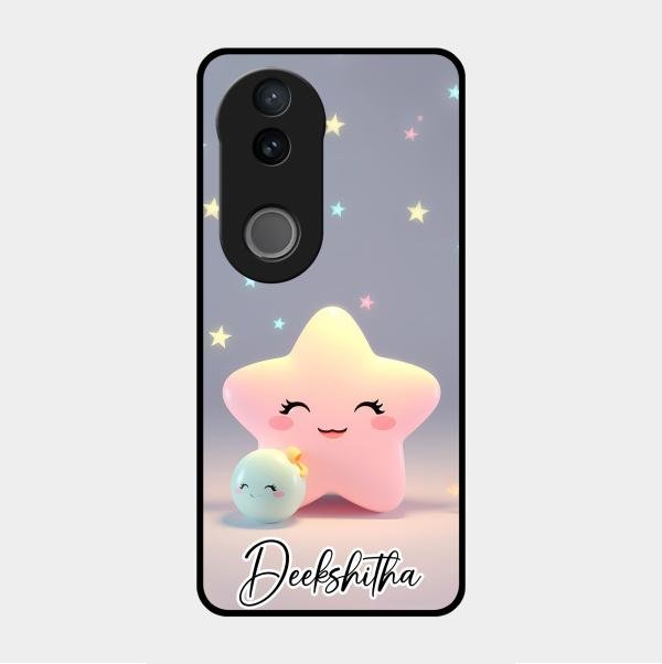 Pink Star Glossy Metal Case Cover For Vivo V50E 5G